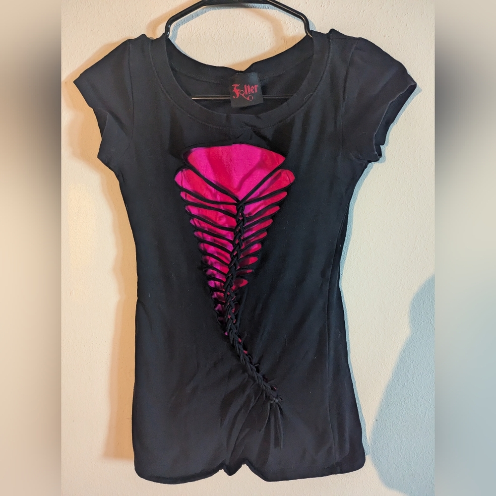 Black and Pink Lace-Up Women's Top
